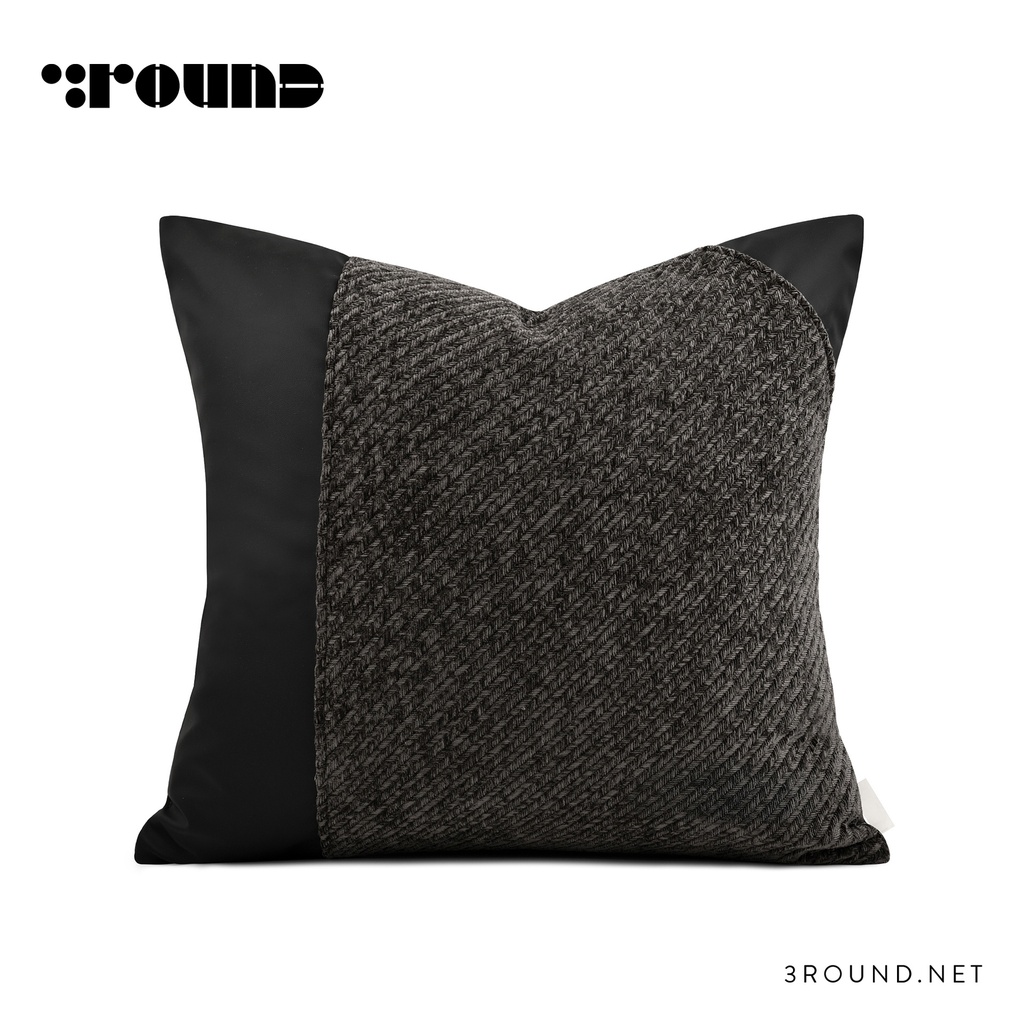 Fabric and Leather Square Cushion